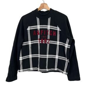 Abercrombie & Fitch Women Large Mock Neck Sweatshirt Black White Red Velvet Logo